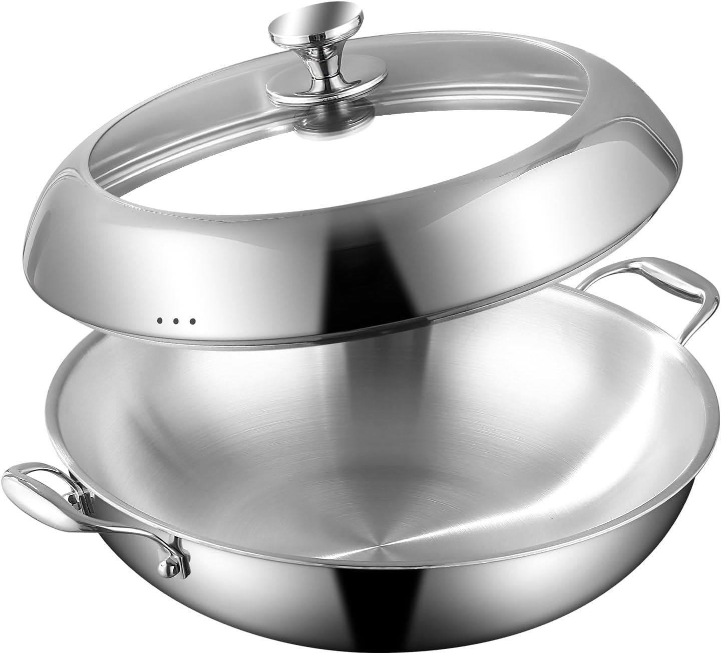Nontoxicook Tri-Ply Stainless Steel Wok Pan with Lid, Fast & Even Heat 36cm(14inch) Large Stir Frying pan, Induction Saute Pan, Cooking Pan, Oven Safe Up to 315℃