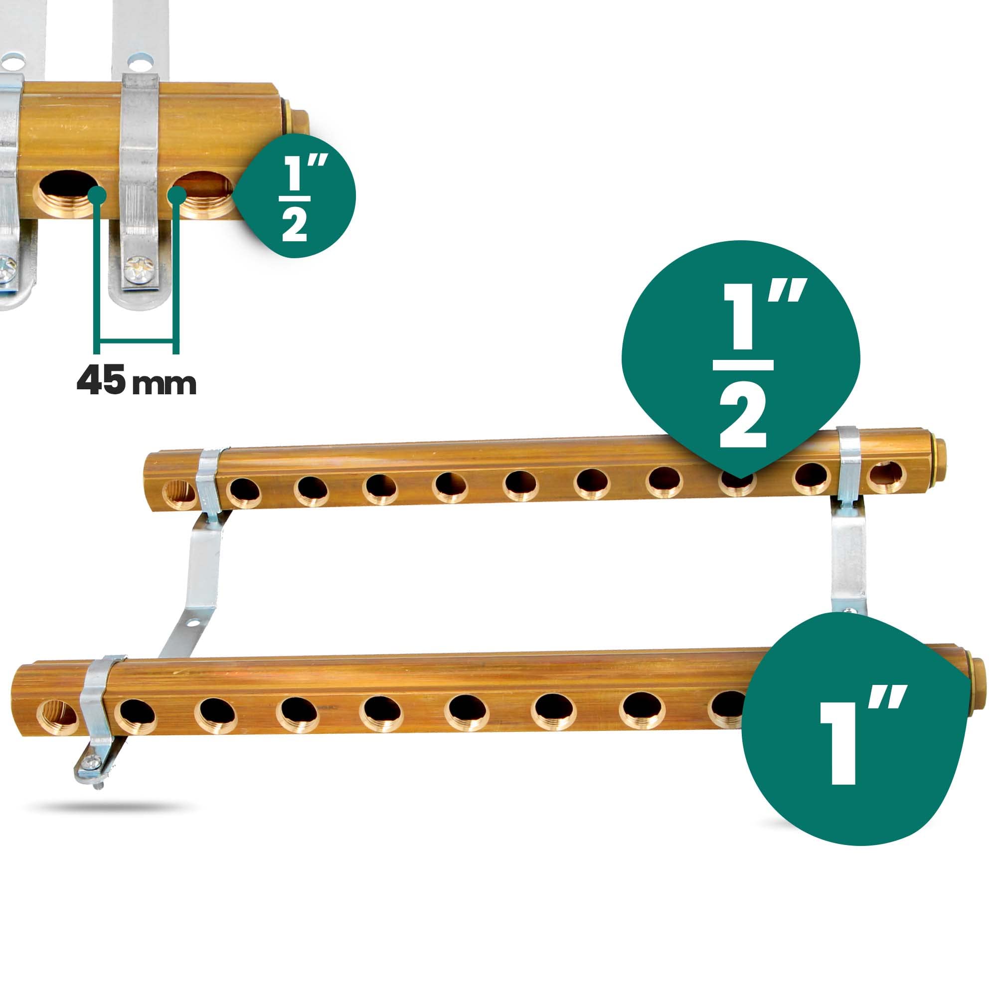 Millto™ Distribuidor de calefacción para debajo del pasillo, latón, 11 conexiones, tubos, tubos de acero inoxidable, soportes para calefacción por suelo radiante, conexión de tubos, juego de