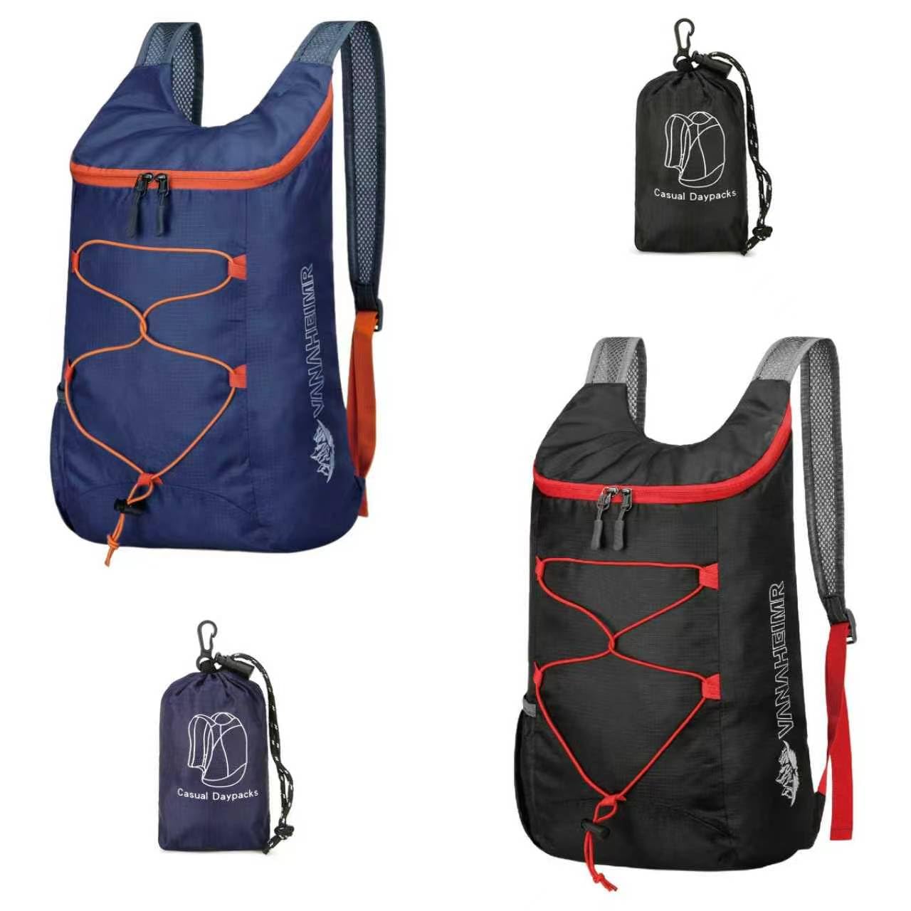Feibmir 2 Pack Black Dark Blue 12L Lightweight Foldable Backpack, Small Rucksack for Men and Women Travel Cycling, Hiking Back Pack