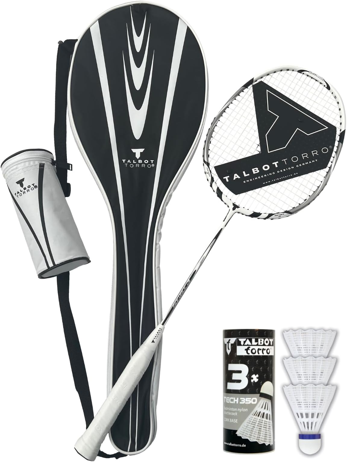 Talbot Torro Badminton Starter Set Isoforce 211, Complete Set, 1 Graphite Racket, 3 Shuttlecocks, Transportation Bag, Everything Needed for an Immediate Start, 449521
