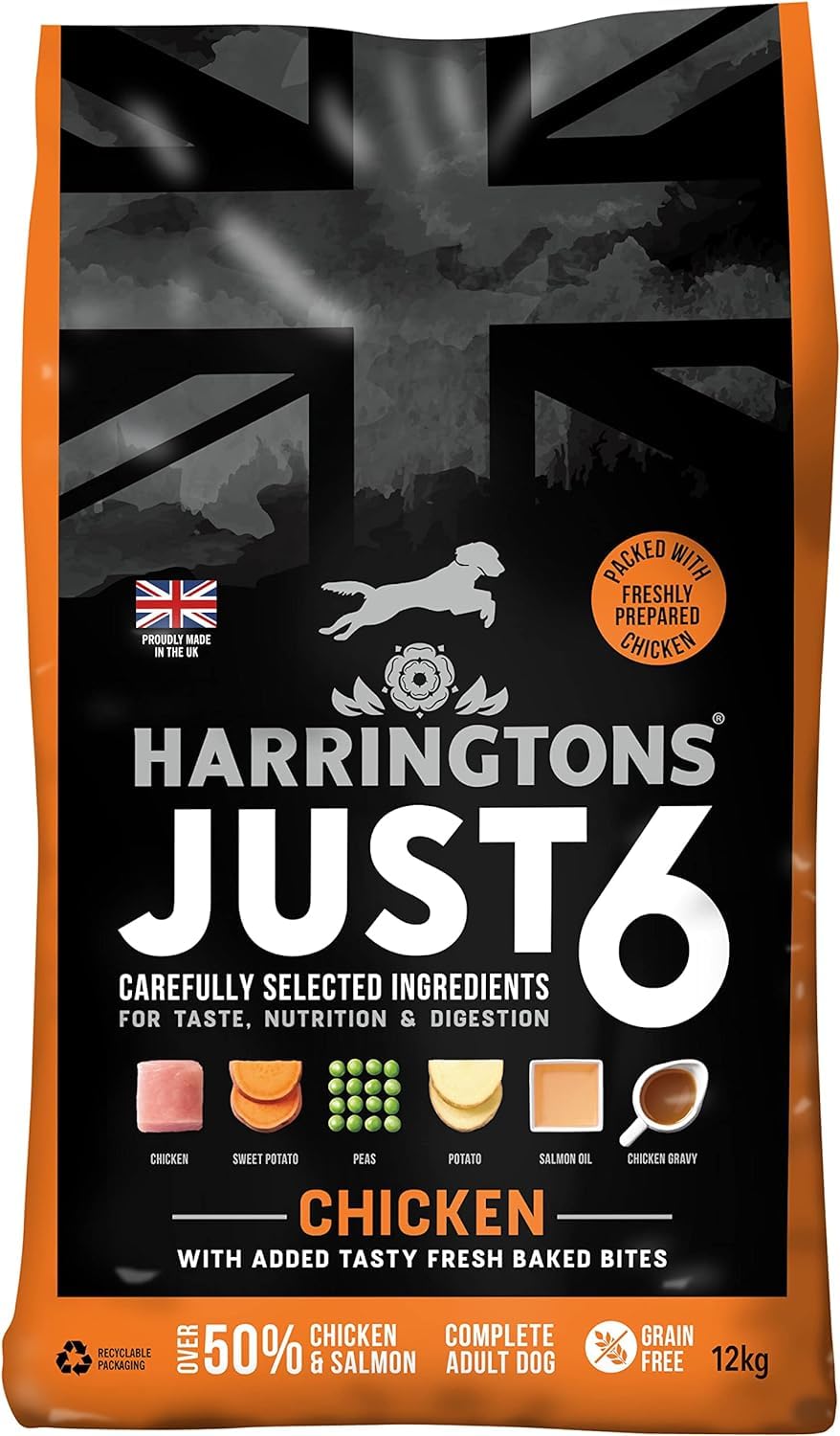 Harringtons Just 6 Complete Grain Free Hypoallergenic Chicken & Veg Dry Adult Dog Food 12kg - With Added Fresh Baked Bites