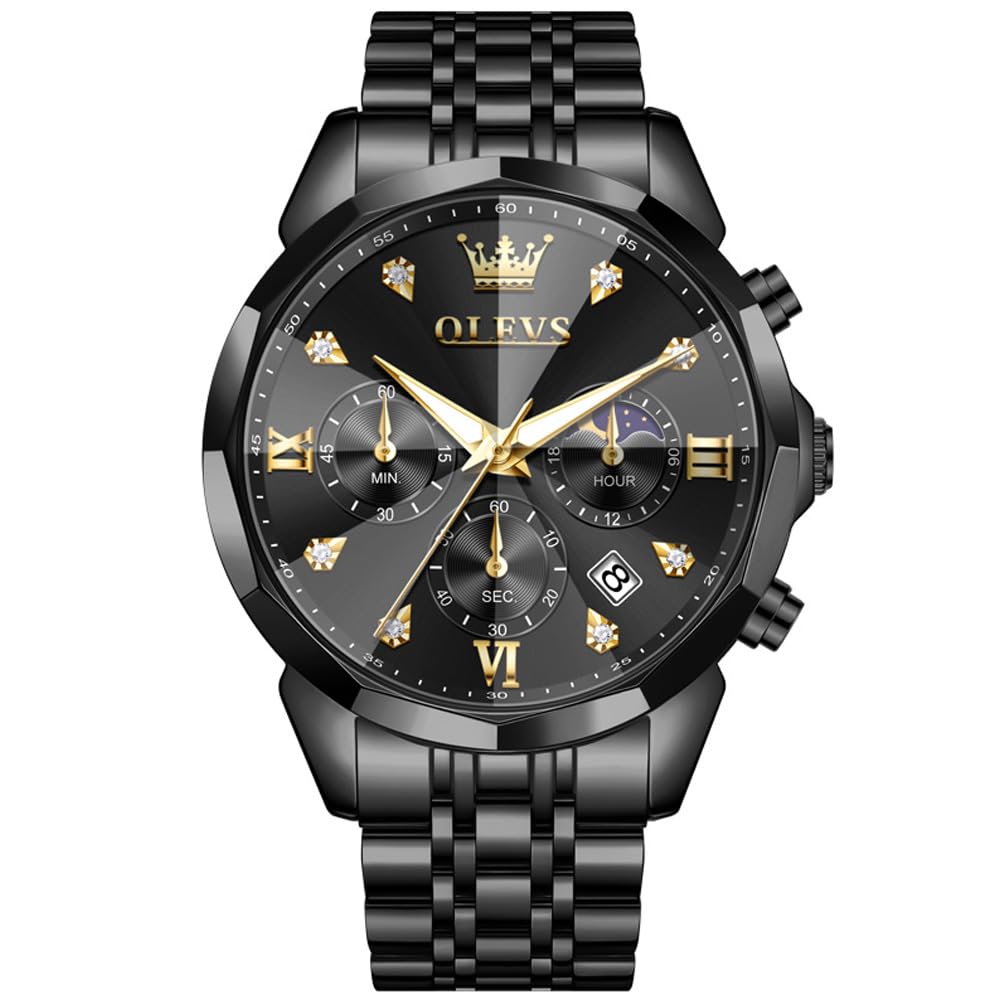 OLEVS Herrenuhr Edelstahl Diamant Formale Luxusuhr Leuchtend Wasserdicht Analog Quarzuhr Männer Geschenk