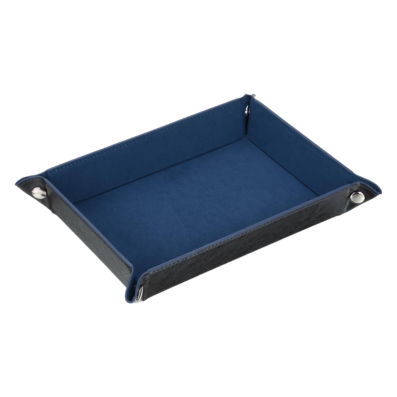 sourcing map PU Leather Valet Tray Catch All Bowl Rectangle Jewelry Tray for Key, Wallet, Watch, Coin (Black Blue)