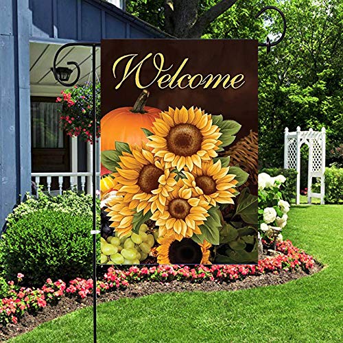 Alaza Home Decorative Outdoor Double Sided Fall Welcome Sunflower Garden House Yard Flag Decorations,Autumn Flower Pumpkin Seasonal Welcome Flags 12 X 18 Inch Spring Summer Gift #TOP4