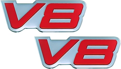 Miniatura 2 de V8 - Placa de identificación con emblema de aluminio real altamente pulido, color rojo en plata, compatible con camión, automóvil, motor SUV