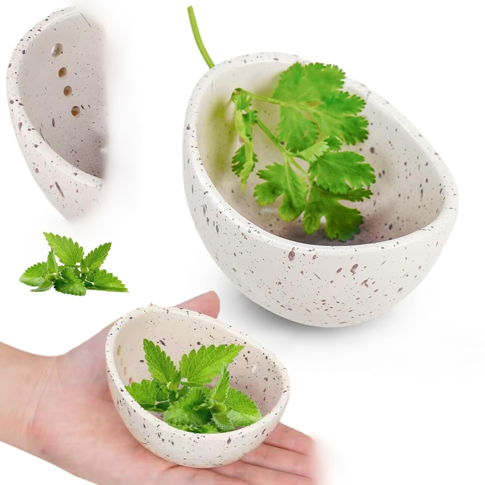 NYXTOB Pottery Herb Stripper Bowl, Ceramic Herb Stripper, handmade, different sizes of round holes, kitchenware for root removal (WHITE, 1)