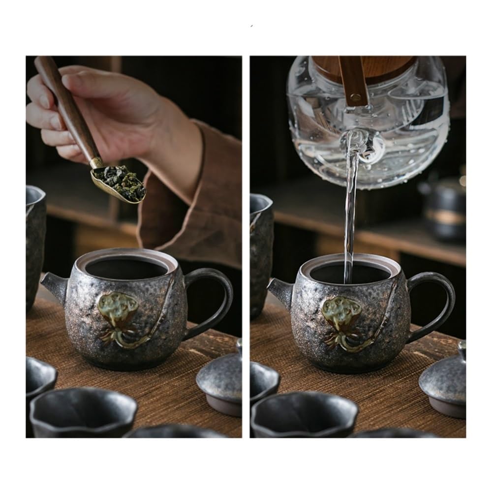 Teteras, Tetera china de cerámica tosca hecha a mano - Juego de té de cerámica individual con filtro incorporado, Hervidor