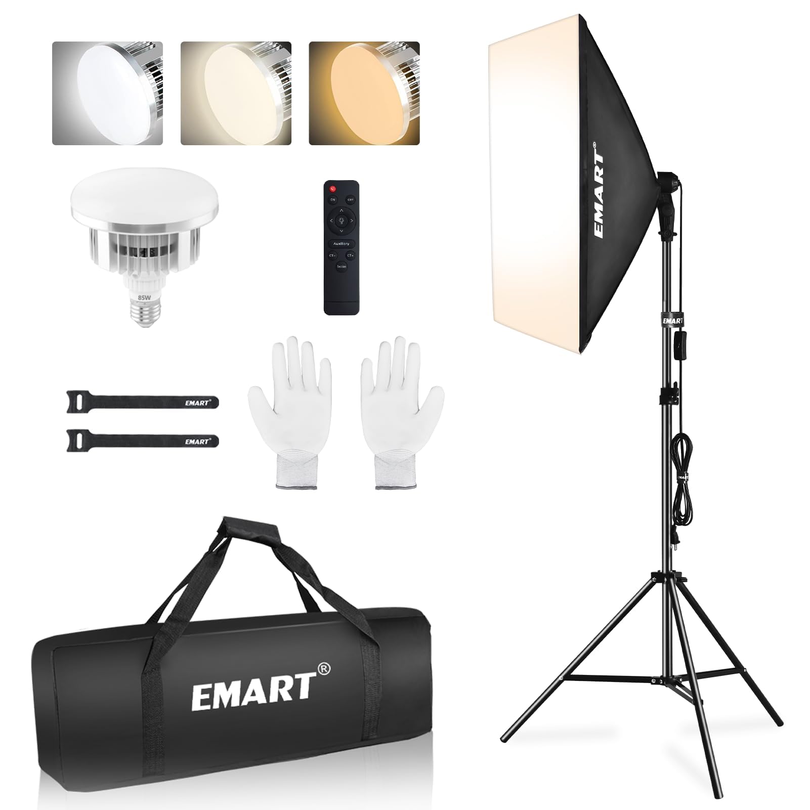 EMART Softbox Lighting Kit, 85W 20"x28" Softbox for Photography Light 1Pack