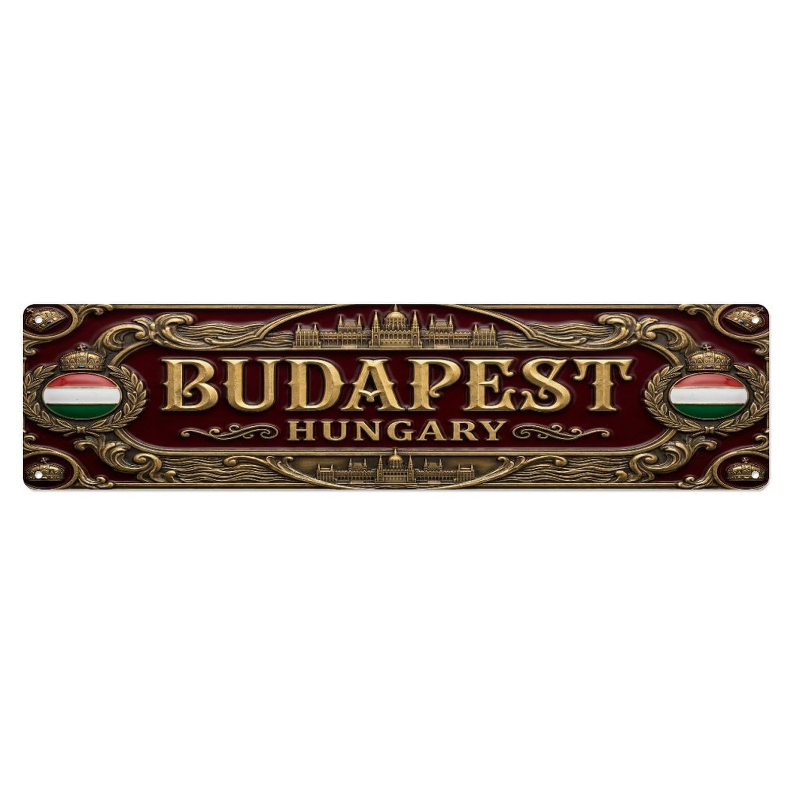 Vintage Budapest Hungary Flag Pattern Metal Tin Sign