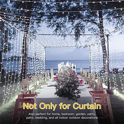 Ollny Christmas Curtain Lights Indoor - 300 LED 3m x 3m Christmas Window Lights USB Powered Waterproof Xmas Fairy Lights Outdoor with 8 Modes/Timer/Remote for Outside/Bedroom/Party/Garden Decorations