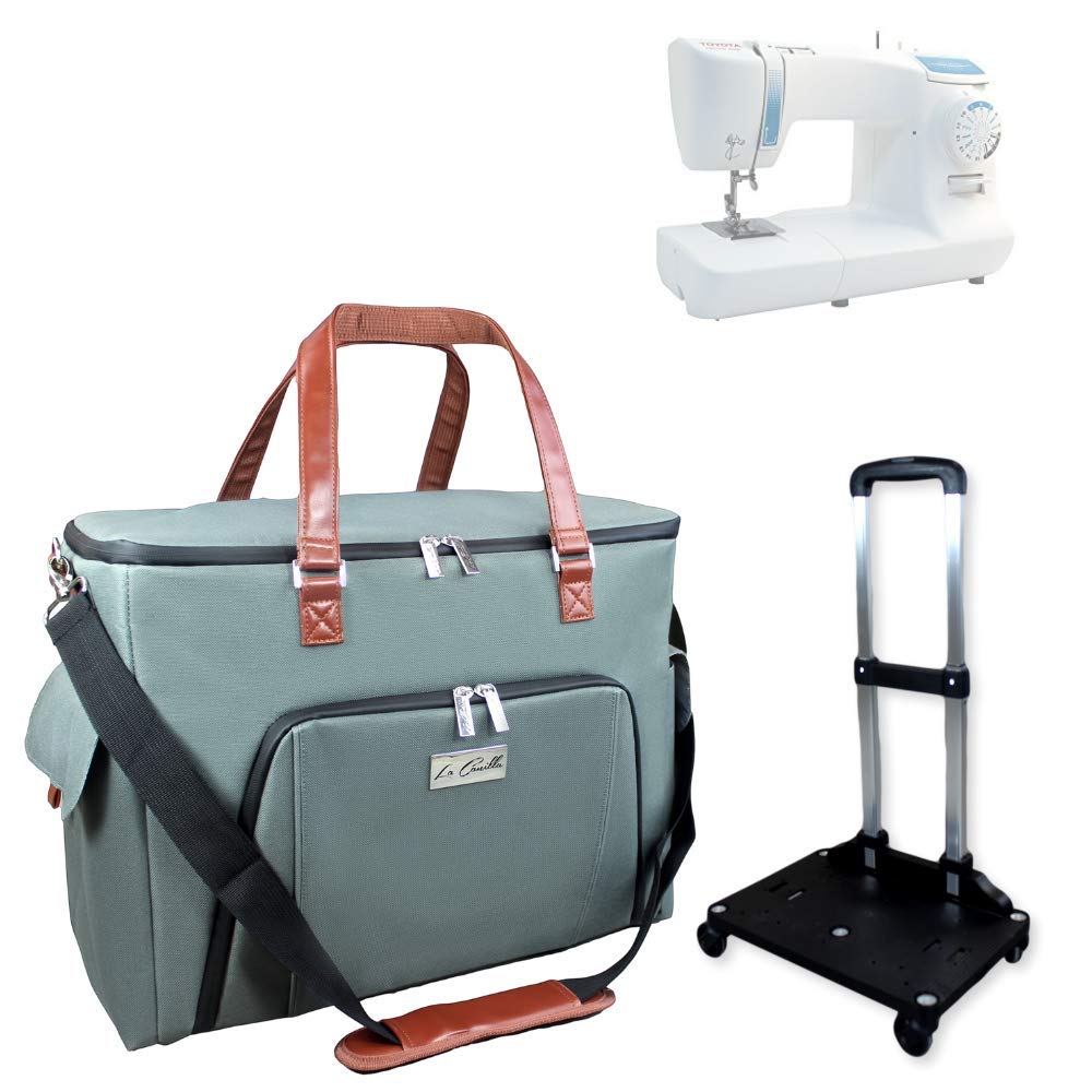 La Canilla Sewing Machine Case on Wheels with Detachable Trolley Base | Rolling Tote Bag Compatible with Brother, Singer and Others | Accessories Storage, Shoulder Strap and Removable Padded Board