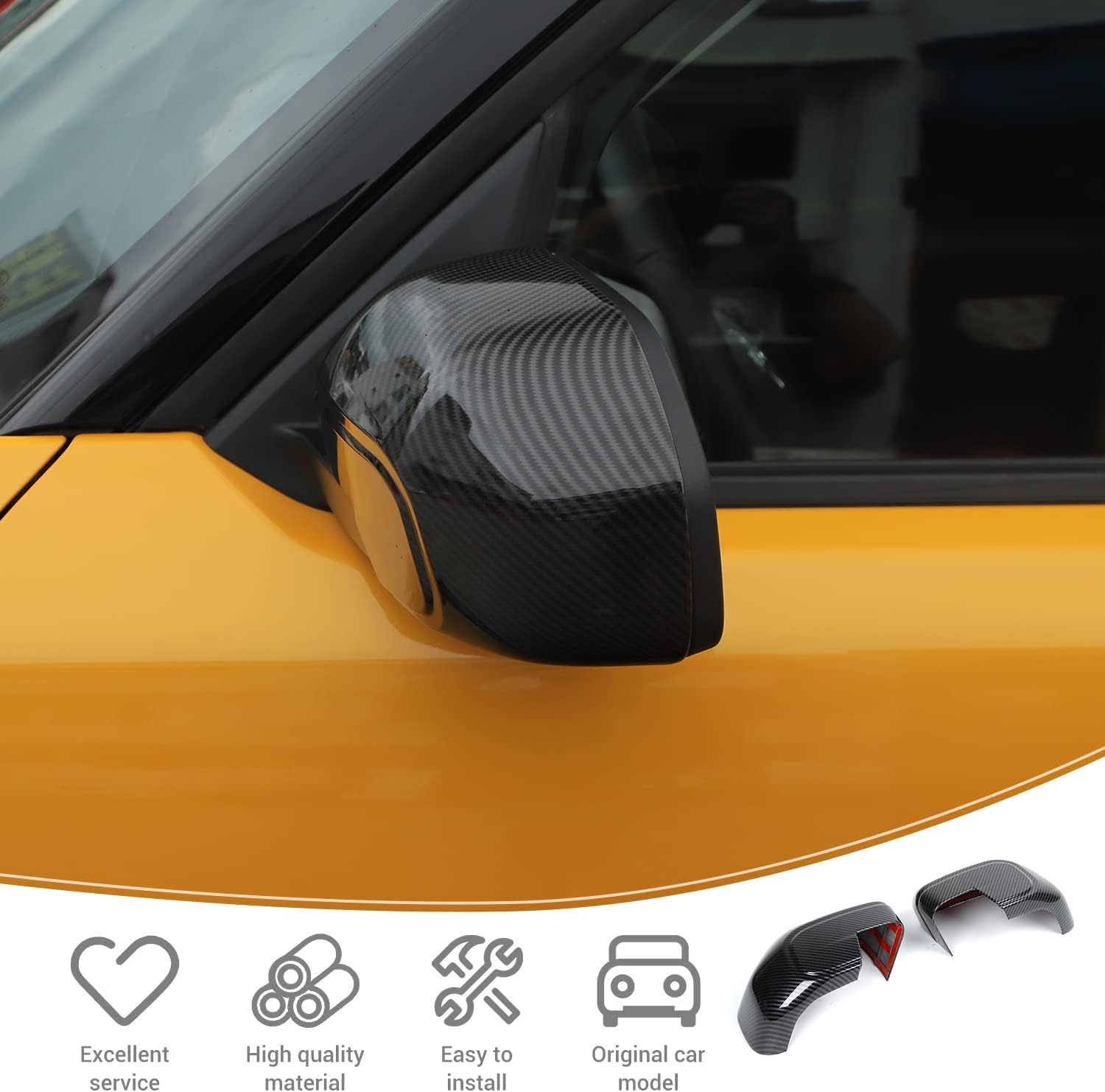 for Bronco Sport Sideview Mirror Cover Trim Carbon Fiber for Ford Bronco Sport 2021+ Carbon Fiber Exterior Accessories 2pcs (for Mirror Without Light & Only for Sport)