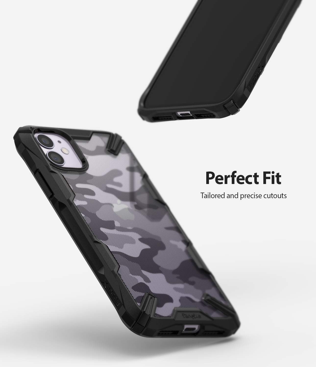 Ringke Fusion-X Compatible with iPhone 11 Case, Semi-Transparent 3D Pattern Textured with Military Grade Drop Protection Cover - Camo Black
