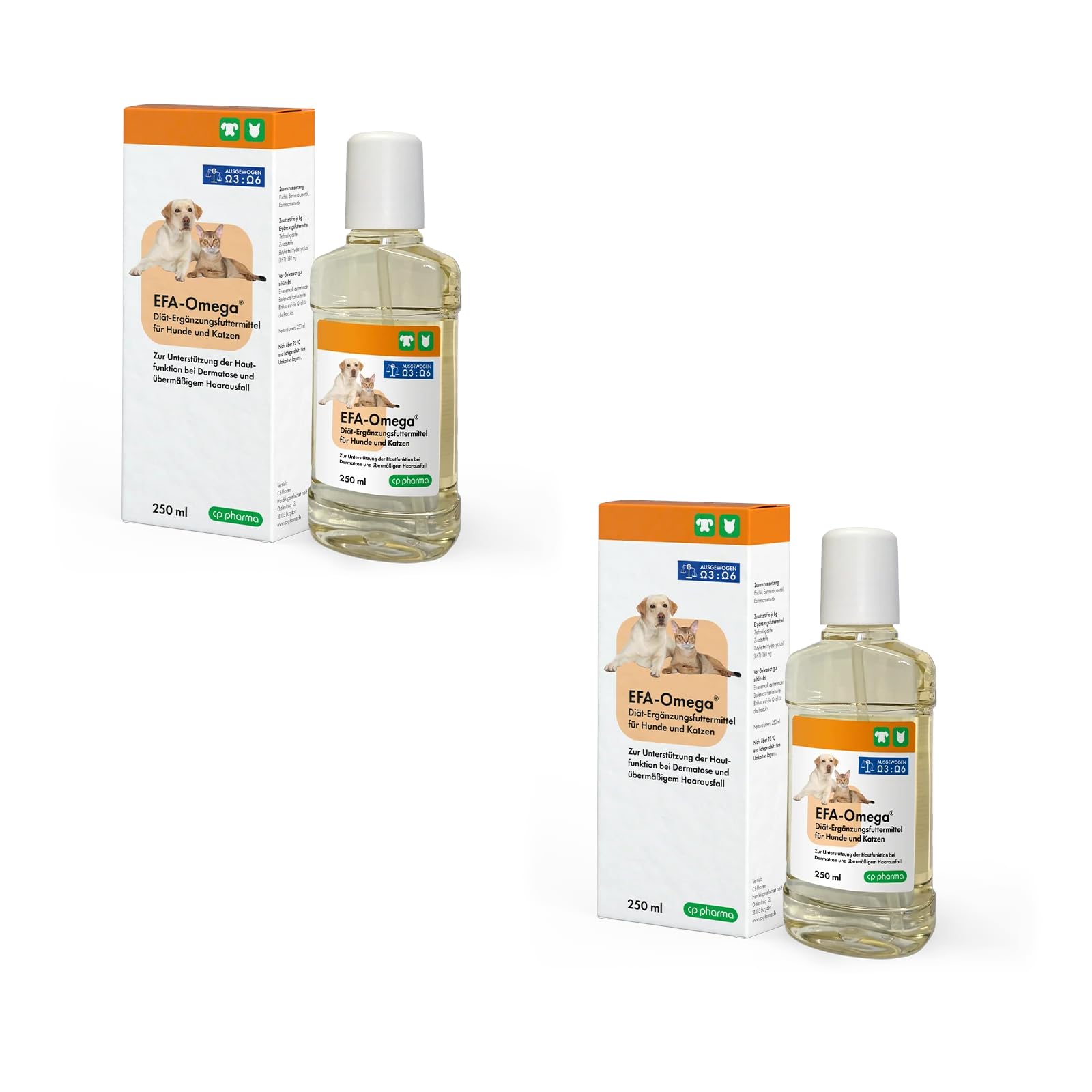 cp pharma EFA-Omega | Doppelpack | 2 x 250 ml | Diät-Ergänzungsfuttermittel für Hunde & Katzen | Mit Omega-3 & Omega-6