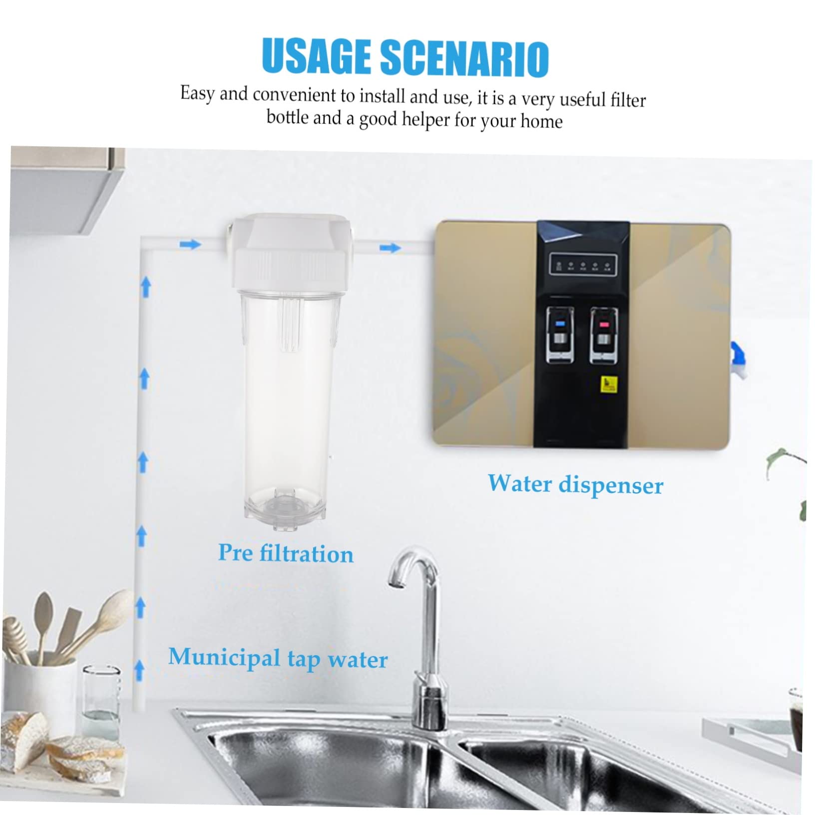 Abaodam Bouteille Filtrante Antidéflagrante en Pet et Pp 10 Pouces Préfiltre Purificateur D’eau Cuisine et Machine à Laver