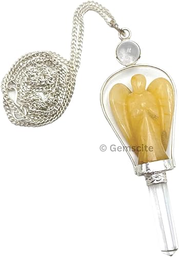 Miniatura 9 de GEMSCITE Colgante de ángel de la guarda con lápiz de punta de cuarzo transparente y cuentas de cuarzo transparente, cadena chapada en plata,