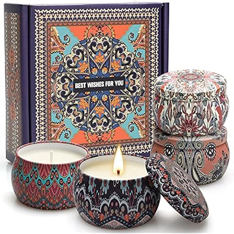 Scented Candles Gift Set, Candles Gifts for Women, 8% Essential Oil, 4 Pack 4.4 oz Aromatherapy Candles, Stress Relief Gifts for Girlfriend, Teacher, Mom, Anniversary, Birthday Cover