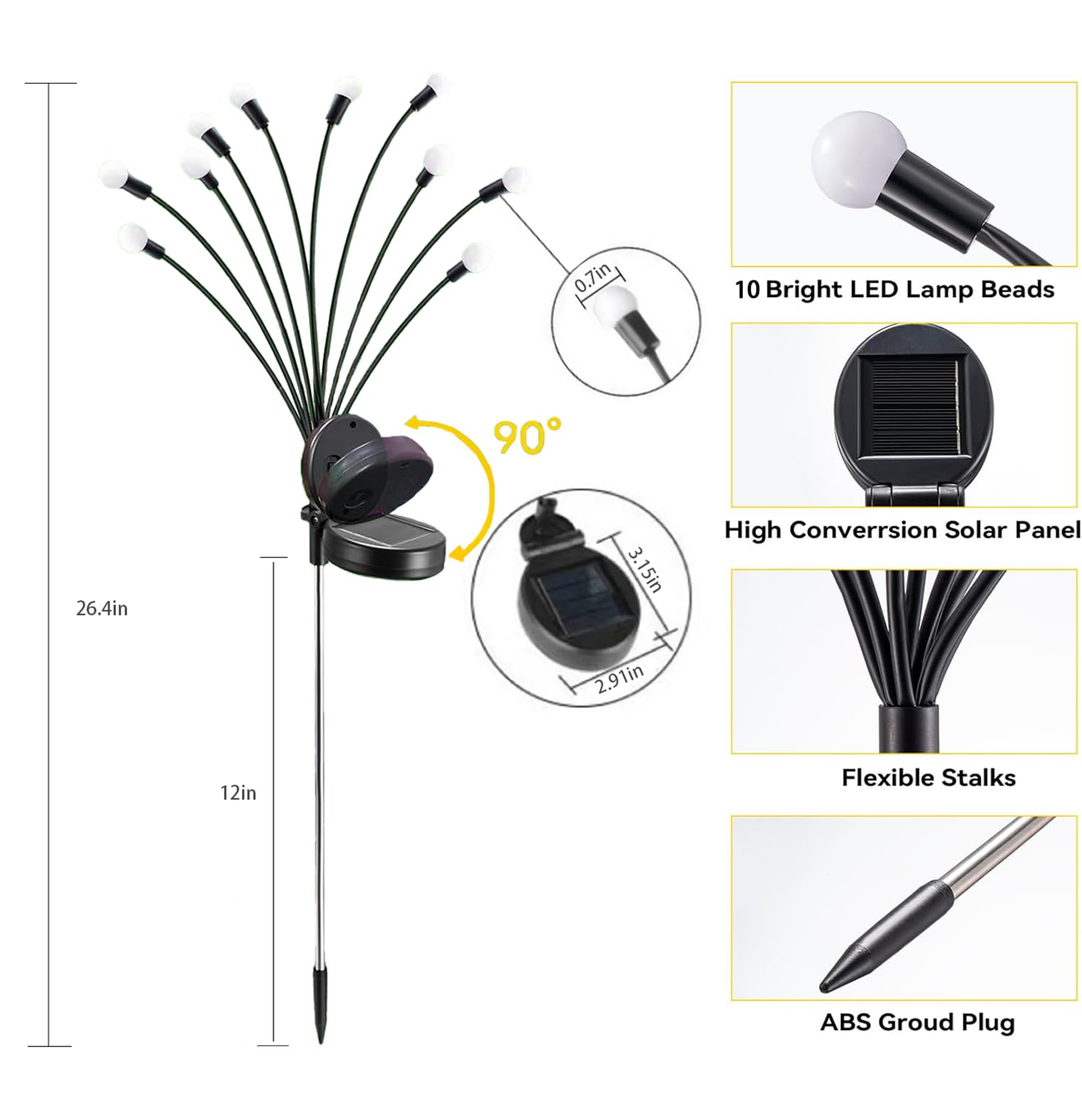 Solar Lights Outdoor Waterproof,Garden Patio Decorative Lights,Firefly Lights for Patio Lawn,Landscape Lighting Large Bulbs,Starlight Windswept Lights,Great Gift for Women for Gardening,4 Pack,40 LEDs