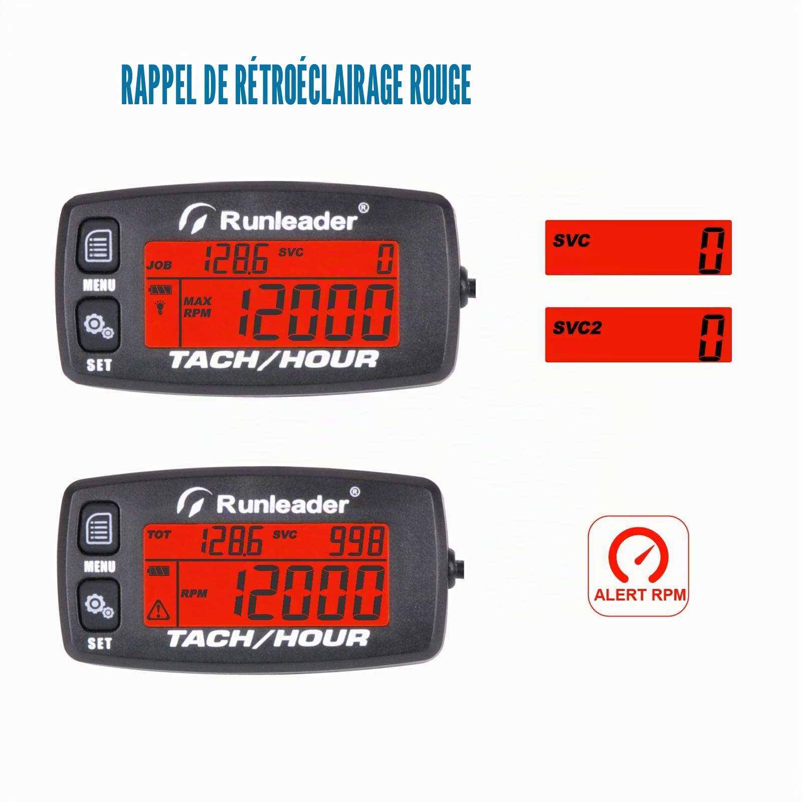 Runleader Tachymètre Numérique Pour Moteur Essence (Bouton Noir) | Enregistrement Heures Et RPM,Compteur D'Heures Rétroéclairé,Pile Remplaçable Pour Tracteur Tondeuse,Générateur,Compresseur