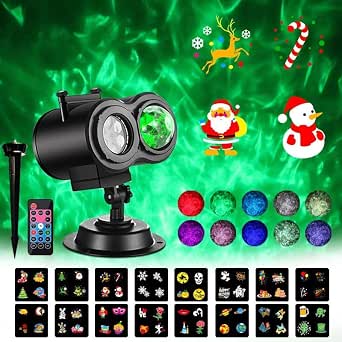 Outdoor Waterproof LED Pattern Projector Light (US Plug) – Interchangeable Holiday Films for Halloween, Christmas, and Year-Round Decoration