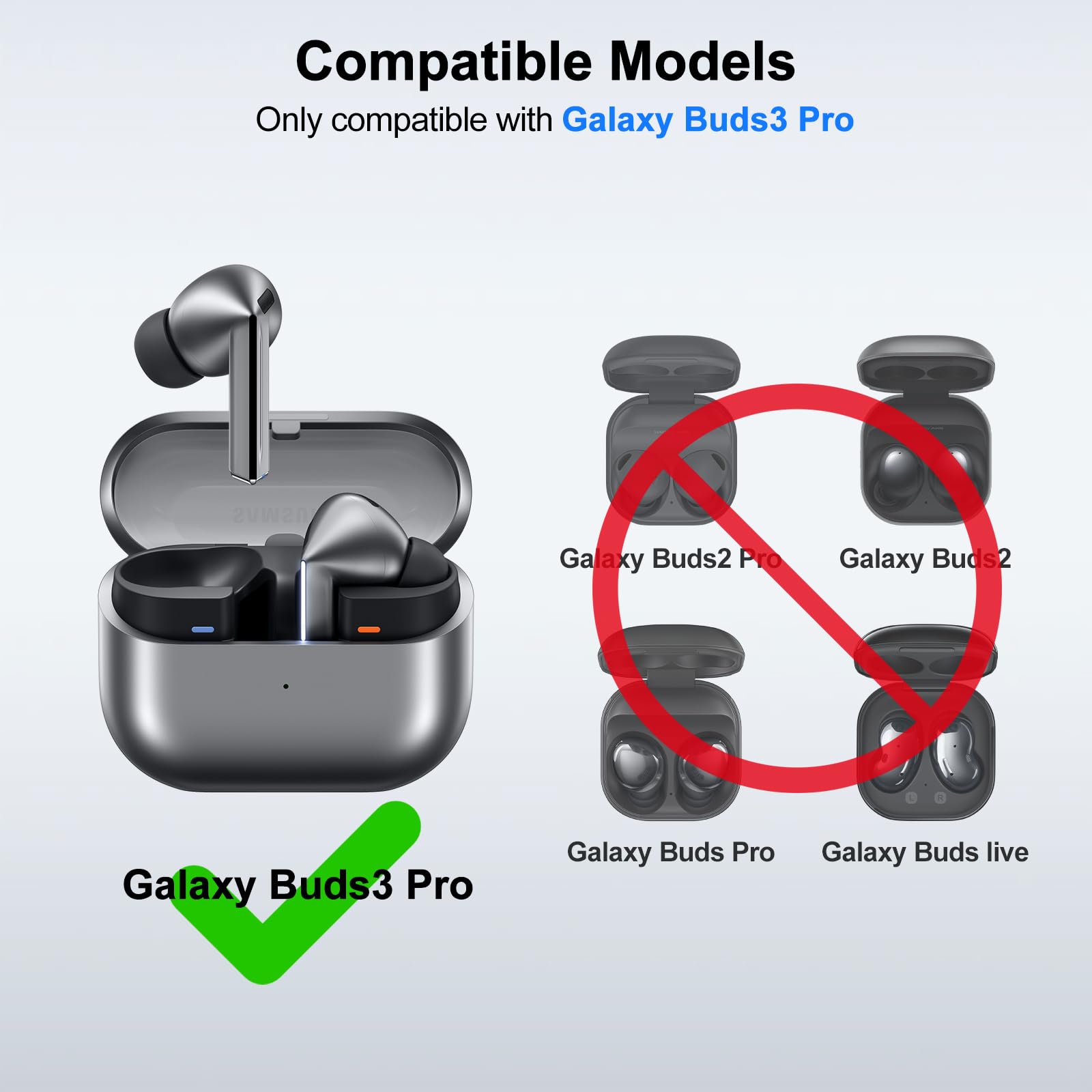 Wkładki douszne z pianki dla Samsung Galaxy Buds3 Pro, zestaw wkładek dousznych z pianki, 6 sztuk, 3 rozmiary - czarne