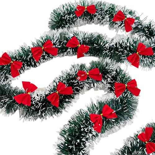 Calkkrer 3 Piezas 2m Guirnalda de Navidad de Lameta Artificial Guirnalda Navideña Metálica Brillante Decoración para Chimenea Barandilla de Escaleras Decoración Interior