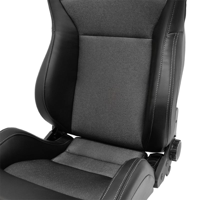 AUTO-STYLE Sportsitze 'NK' - Schwarz Kunstleder + Grau Textil - Doppelseitig Verstellbare Rückenlehne - inkl. Laufschienen