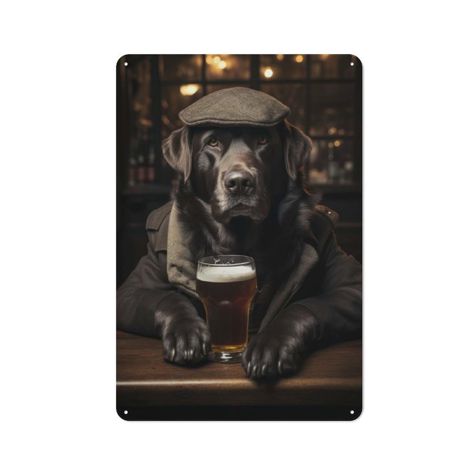 Junmoney Black Labrador At The Pub For Garden Room Or Summerhouse, Retro Tin Sign 30X20cm, For Garage, Workshop And Man Cave Decoration