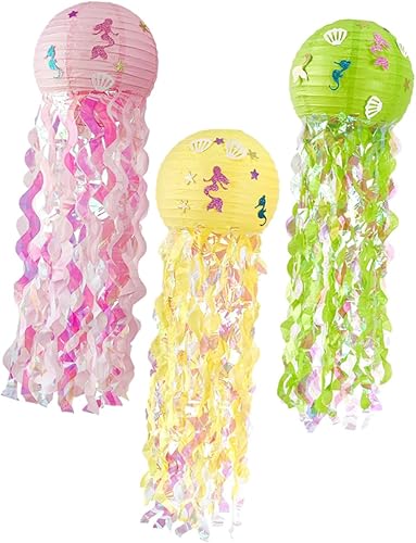 Decoración de océano, 3 unidades, decoración de mano, decoración de mar, decoración de medusas, faroles de papel, decoración de fiesta de sirena,
