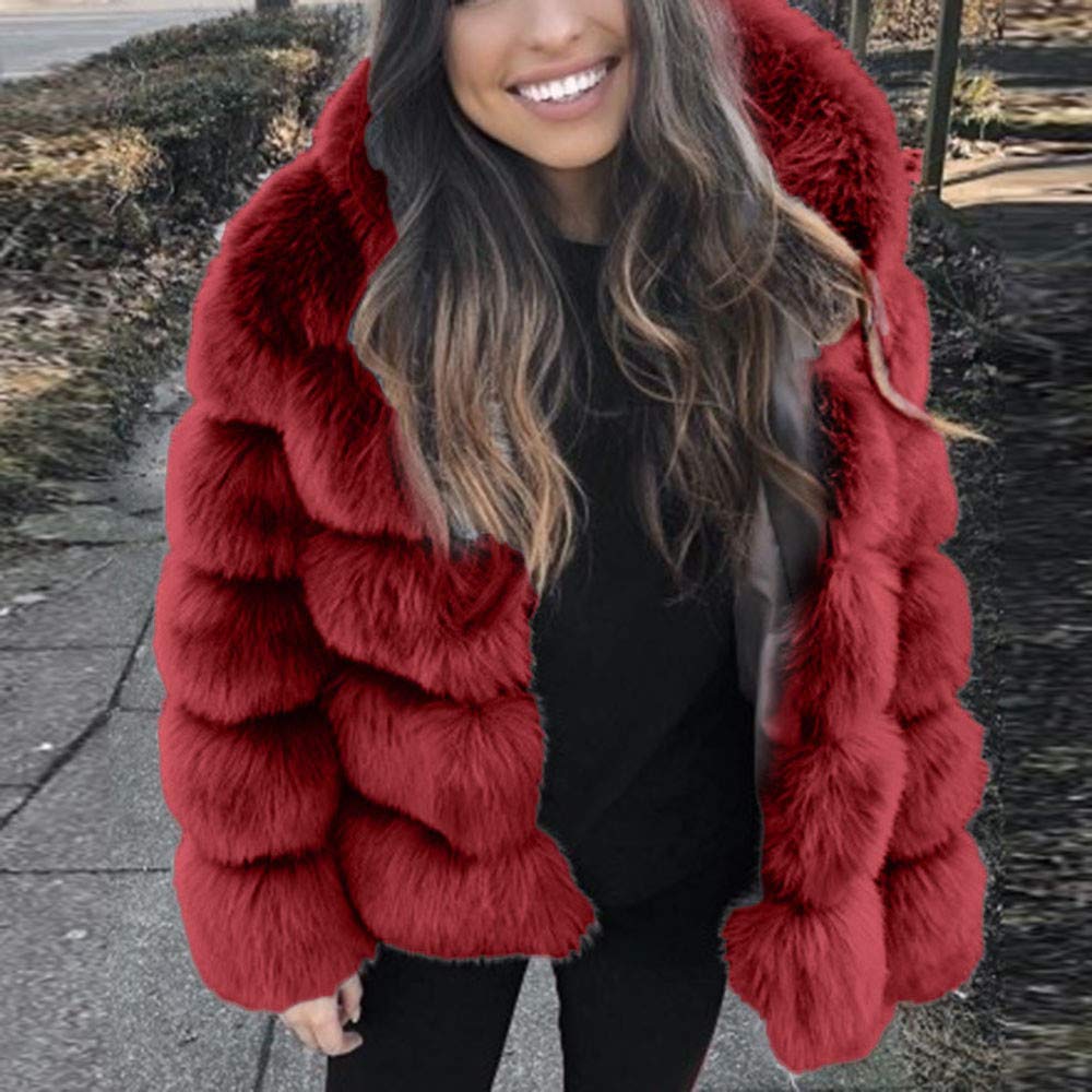 Generisch Fleecejacke Damen Pullover Jacke Jacke fax Winter Kapuzenweibchen warme Oberbekleidung dickes Damenmantel