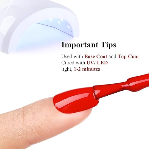 Miniatura 6 de Esmalte en gel, 1 unidad de esmalte de uñas de gel rojo fuego de 0.5 onzas líquidas, esmalte de uñas de gel semipermanente LED UV, arte para