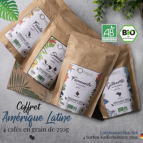 ORIGEENS BIO KOFFIEBONEN 1kg | Arabica Koffie Bonen | Probeerset, Ambachtelijk Gebrand, 4x250g | Cadeau-idee - Afbeelding 3