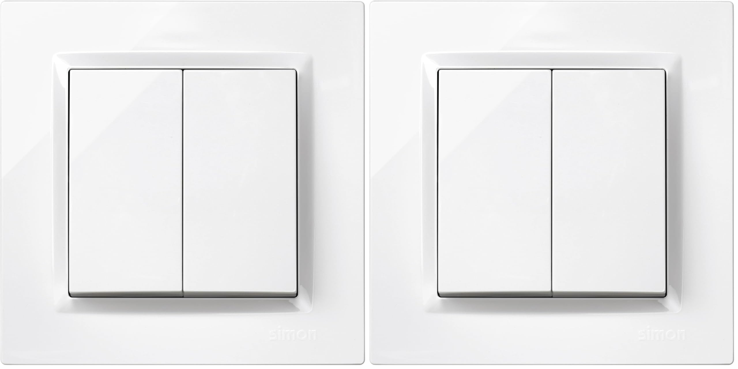 SIMON - Interruptor Conmutador Doble, Serie Simon 10, 230V, Interruptor de Pared Interior, Fácil de Instalar, Incluye Marco, Tapa y Mecanismo, Color Blanco (Paquete de 2)
