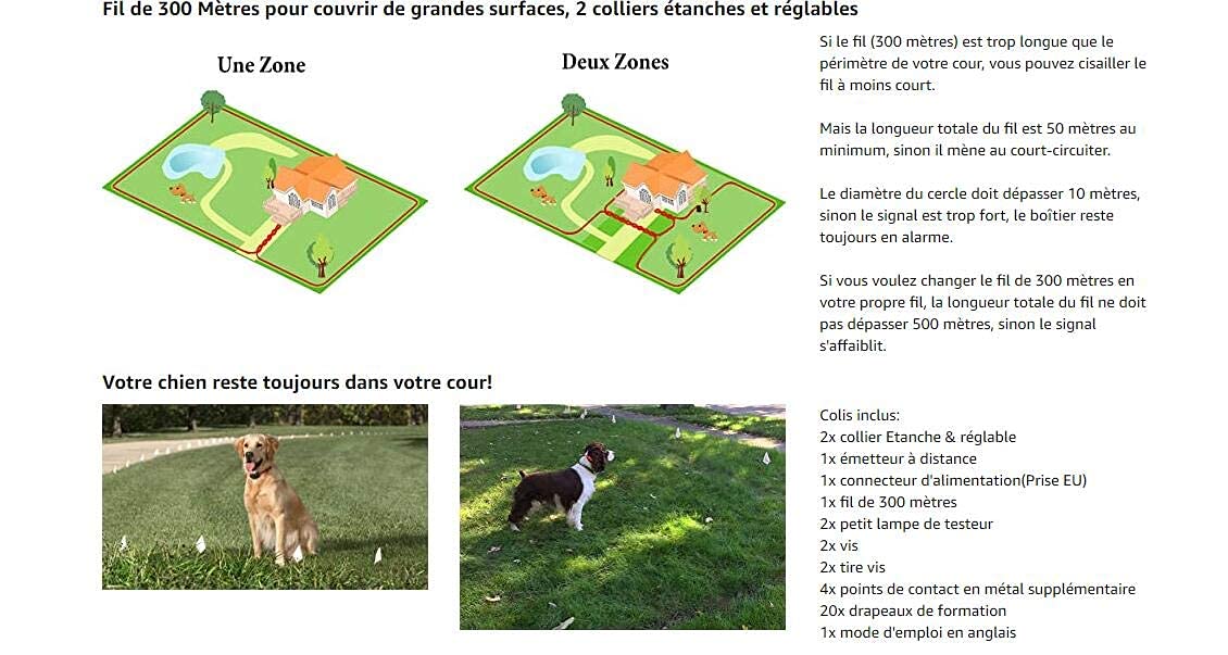 Cloture Electrique pour Chien Collier Anti Fugue avec 2 Colliers