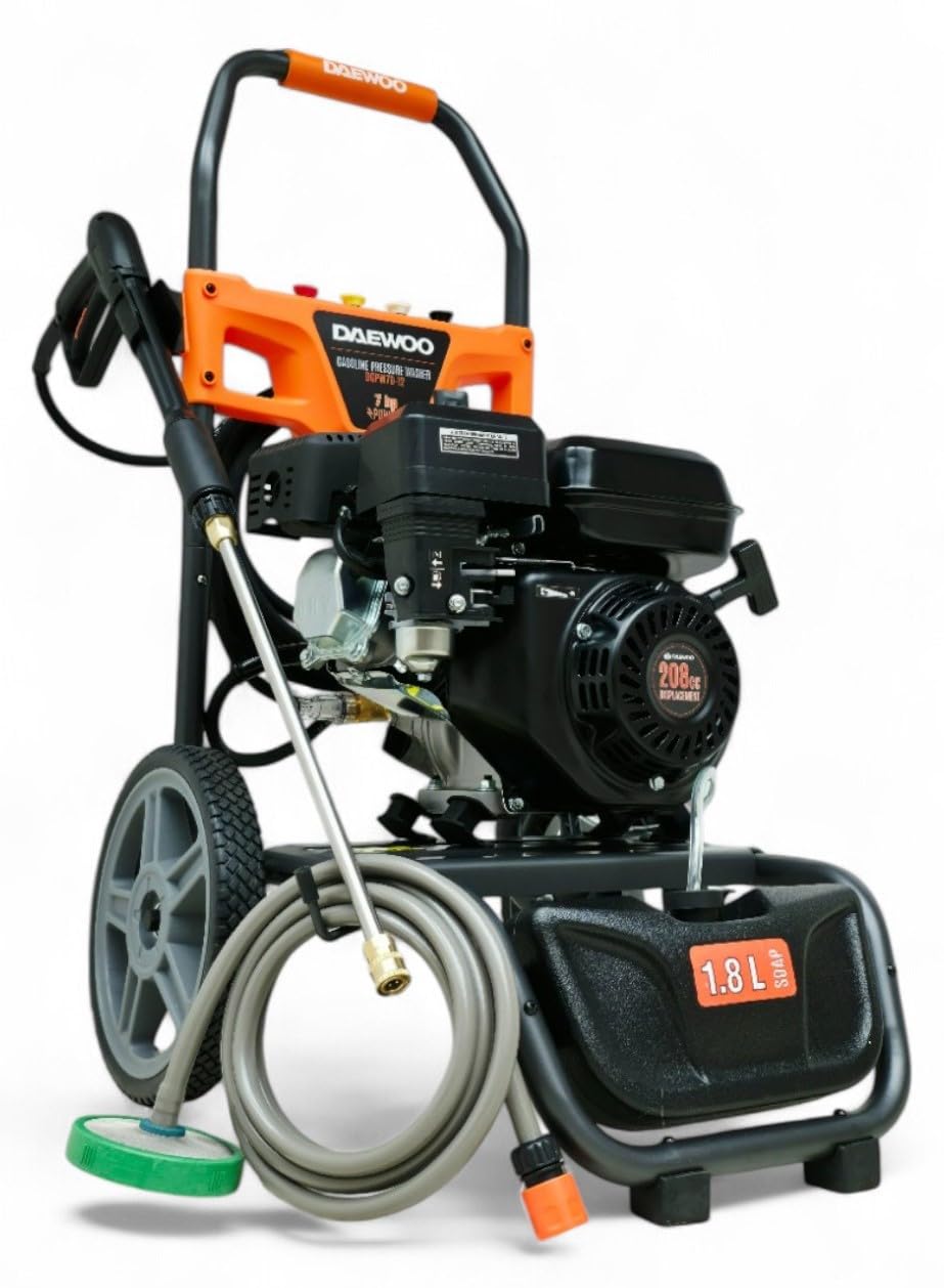 Nettoyeur Haute Pression à Essence 207 Bar | Tuyau Pression De 12 M | Nettoyeur De Surface 7 CV Avec Tête De Pompe En Laiton | Professionnel Et Industriel