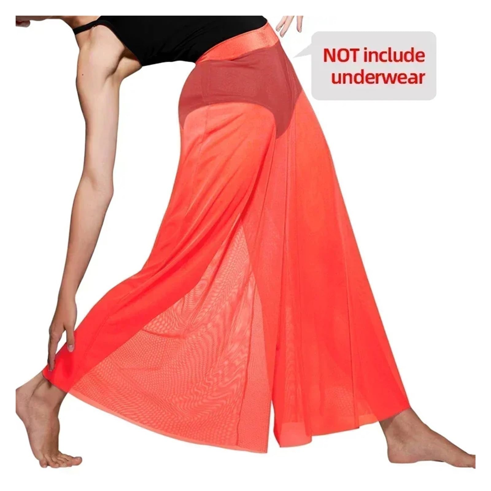 Damen Chiffon Tanzhose Mesh-Tanzhose for Mädchen und Frauen, modernes Ballett-Tanz-Match-Outfit, Unterwäsche, zeitgenössische, lyrische, Lange Tanzhose mit weitem Bein(Black,IC)