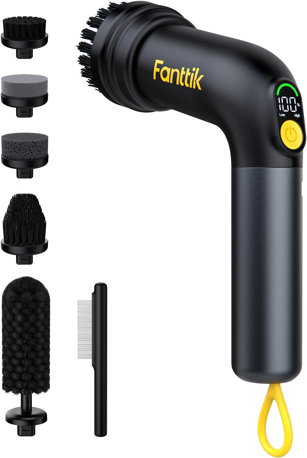 Fanttik G9 Práctico limpiador eléctrico inalámbrico giratorio, motor MagnaStorm, doble velocidad, 5 cabezales de cepillo, pantalla LED, IPX7