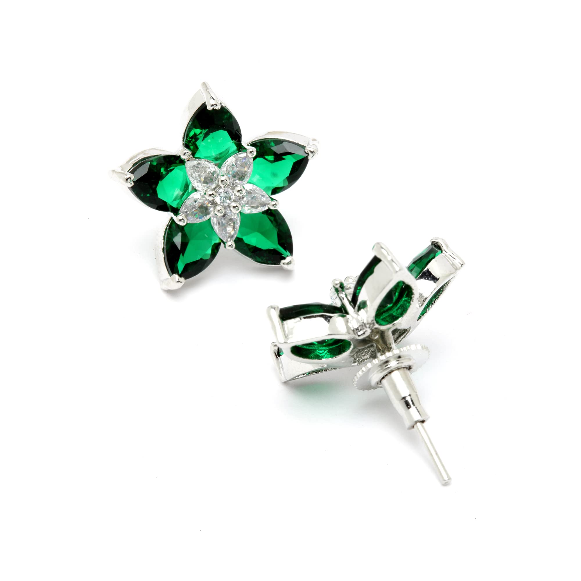 Pink Star Shaped Studs Earrings Rhodium Plated