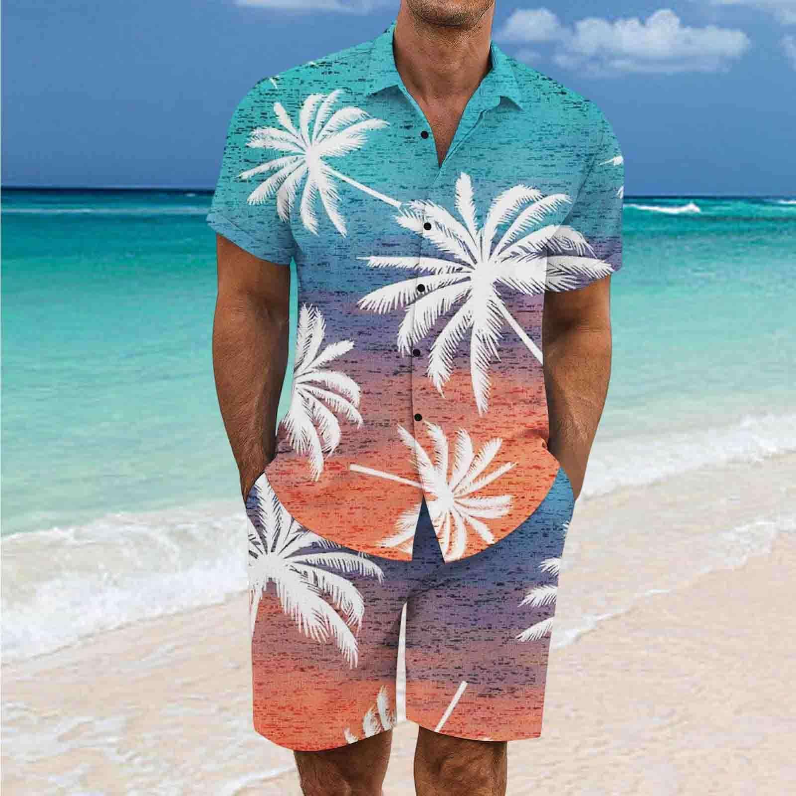 2 Pezzi Uomo Estiva Traspirante in Misto Lino - Completo Stampato e Pantaloncini Tute da Sportivo Completo Leggero Estivo Traspirante Italiana Outift per Vacanza e Tempo
