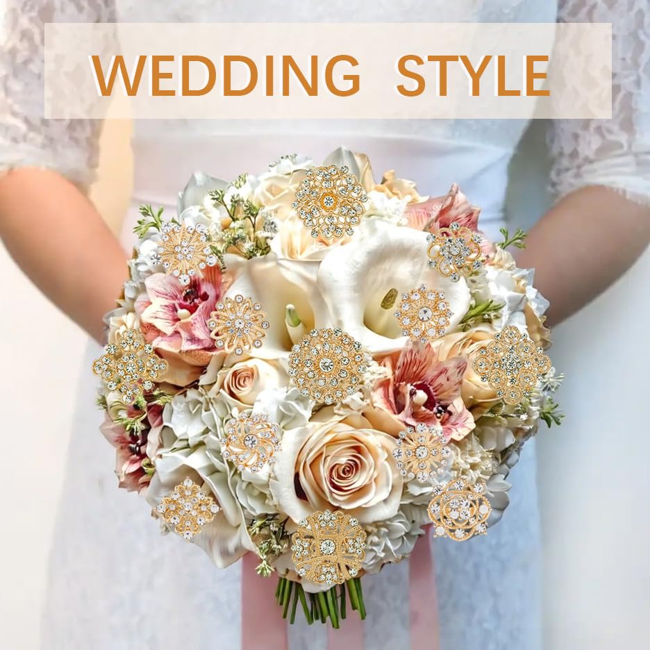 Image of 26 Pieces Wedding Bouquet Bulk Brooches for Women Fashion, Large Rhinestone Flower Brooch Pins for Crafts