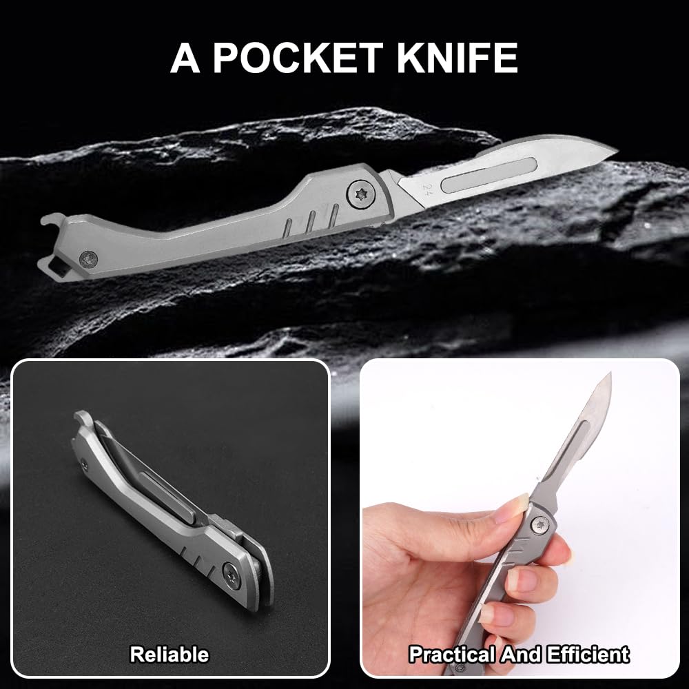Coltello Tascabile Pieghevole, Coltello Portachiavi, Coltello Tascabile in Acciaio Inossidabile, Coltellino Tascabile EDC con 10 Lama Sostituibile, per Caccia All'aperto, Campeggio, Pesca, Raccolta