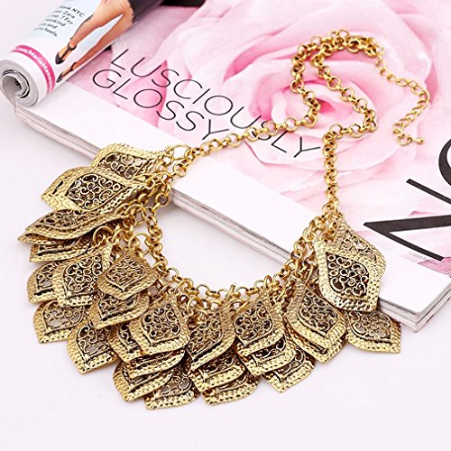YAZILIND Vintage Gorgeous Multilayer Gold-Silver-Plated Leaves Chain Collar Bib Chunky Necklace4
