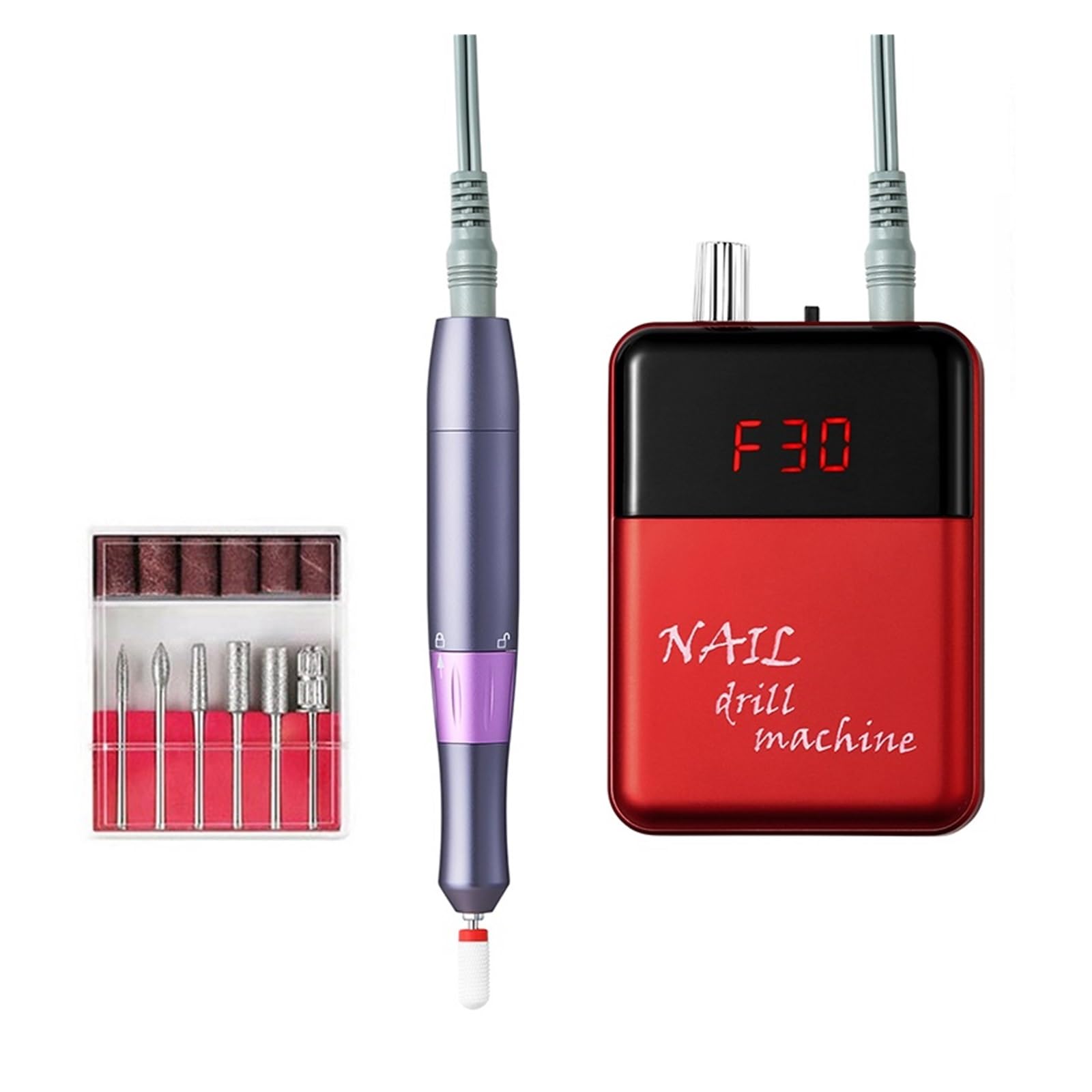 Obcinacz do paznokci, Przenośna Akumulatorowa Wiertarka Do Paznokci Elektryczny Pilnik Do Paznokci Do Manicure Elektryczna Wiertarka Do Manicure Polerka Do Paznokci Z Wyświetlaczem LCD(Rood)