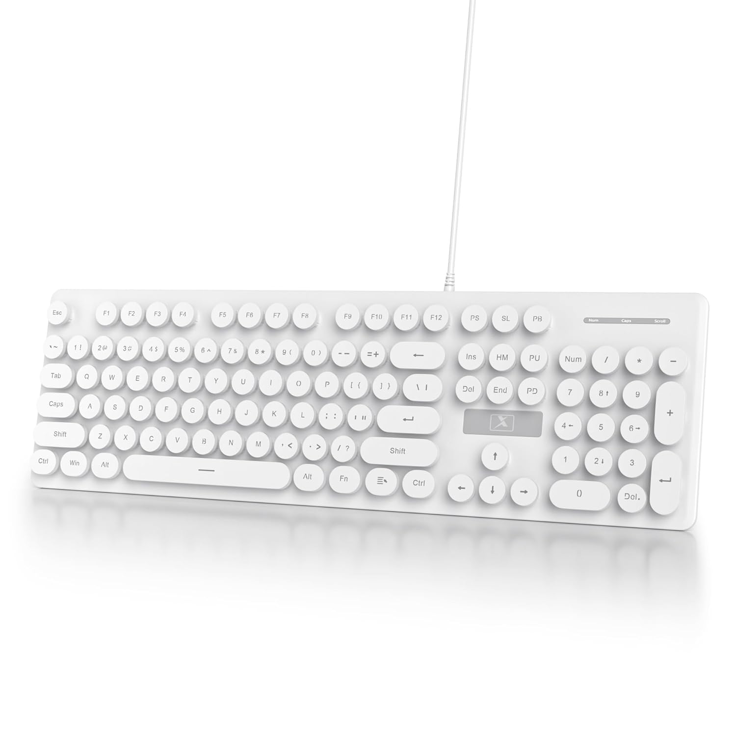 Full Size Wired Computer Keyboard, Quiet Typewriter Keyboard with Retro Round Keycaps, LED Backlit, Membrane, 104-key for PC, Laptop(White)