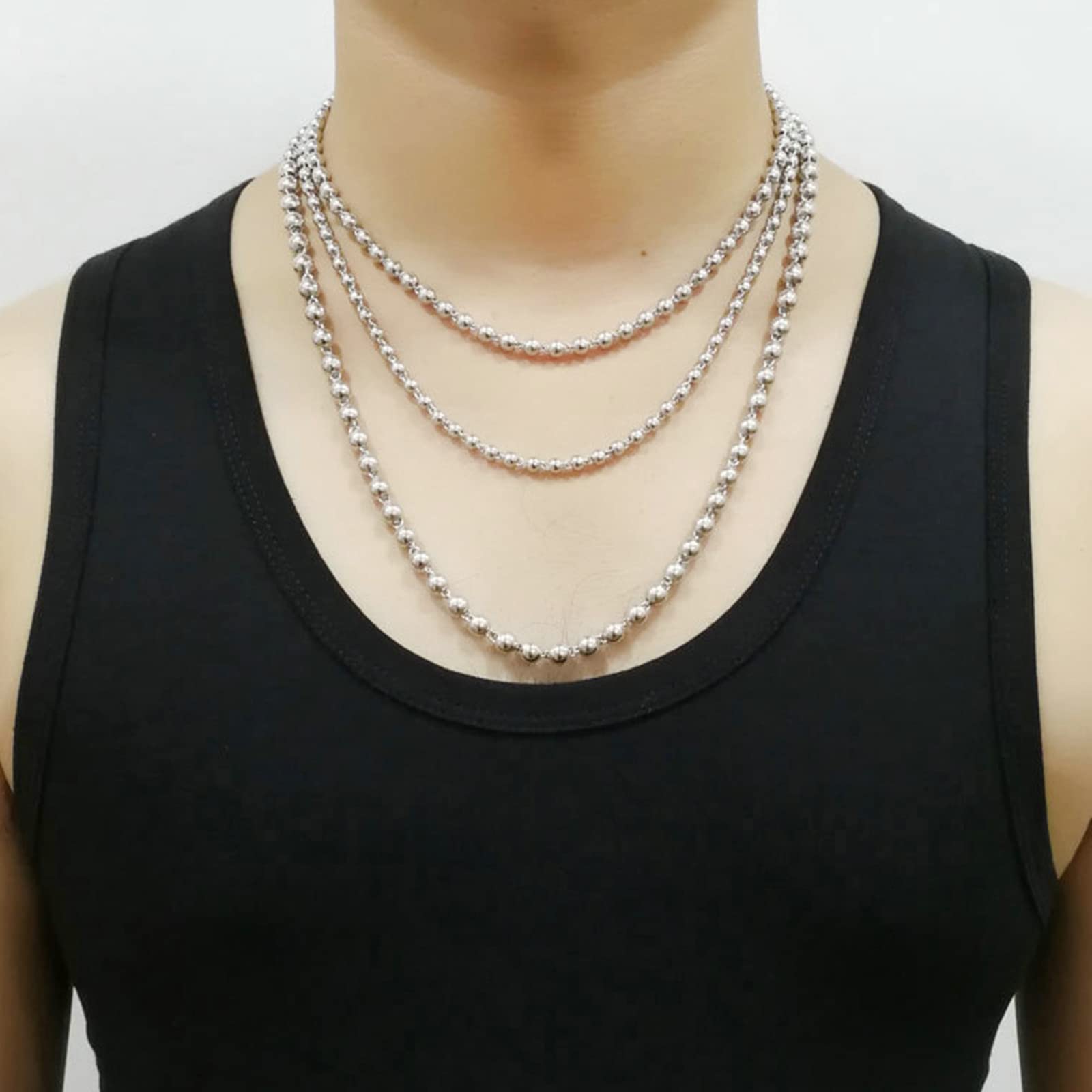 Collar de Cadena con Cuentas de 18 a 24 Pulgadas, 2,7 a 6 mm, Collar de Cadena de Bolas de Plata de Ley 925 para Mujeres y niñas