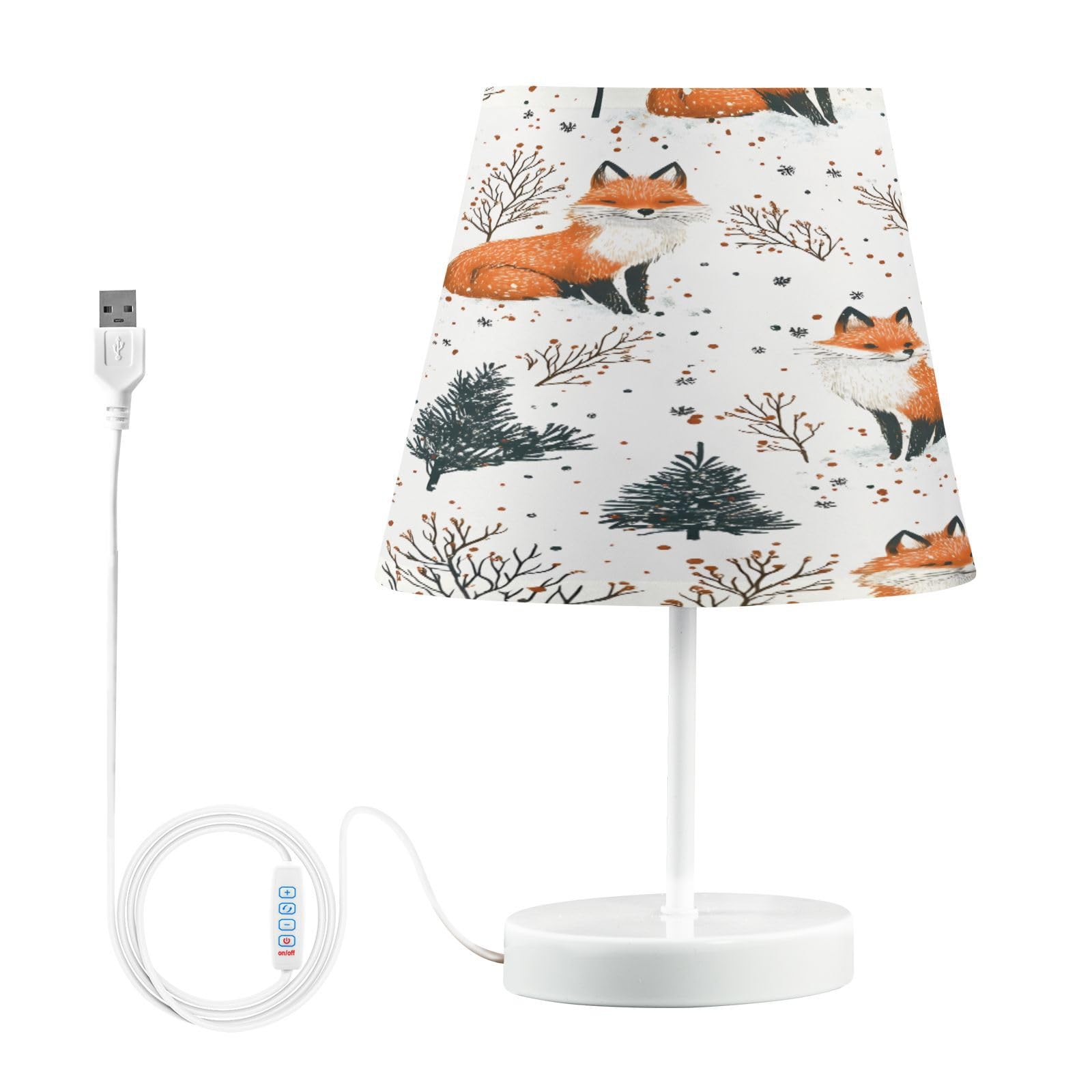 Mnsruu Bedside Table Lamps with USB Ports, Winter Fox Nightstand Desk Lamps for Bedroom, Living Room, Office,S