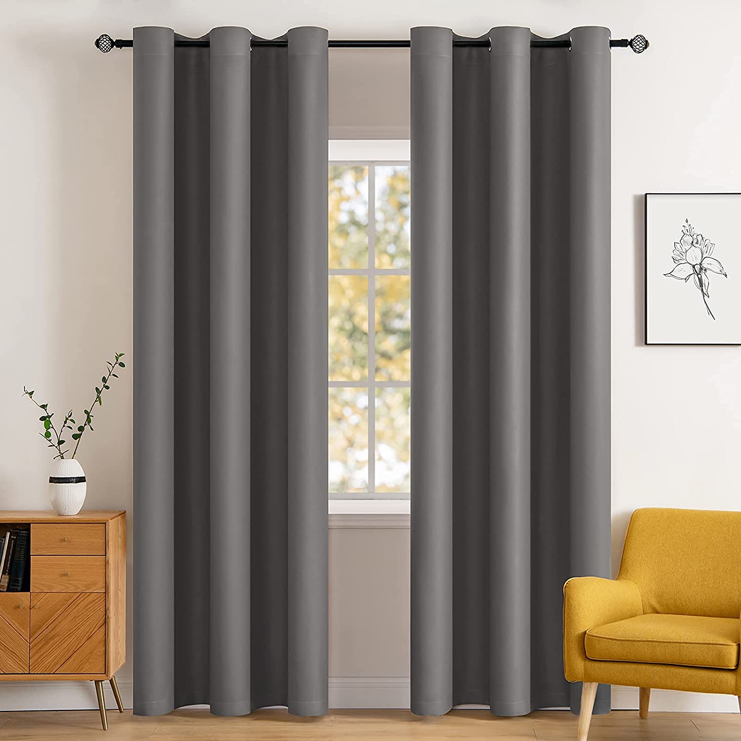 MIULEE Blackout Curtains Room Darkening Thermal Insulated Drapes Solid Window Treatment Set Grommet Top Light Blocking Curtain for Living Room/Bedroom