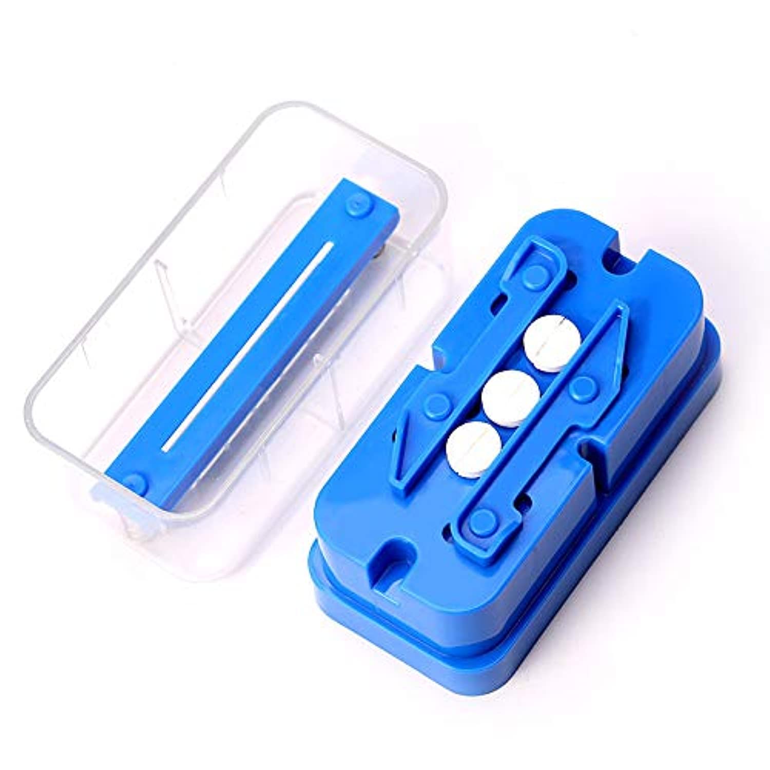 Pill Splitter, 1/2 1/4 Accurate Even Cut for Round Oblong Pills, Multifunctional Pills Divider Dispenser, Cutter for Vitamins, Big & Small Pills, and Medication, Transparent Portable Pill Cutter Box