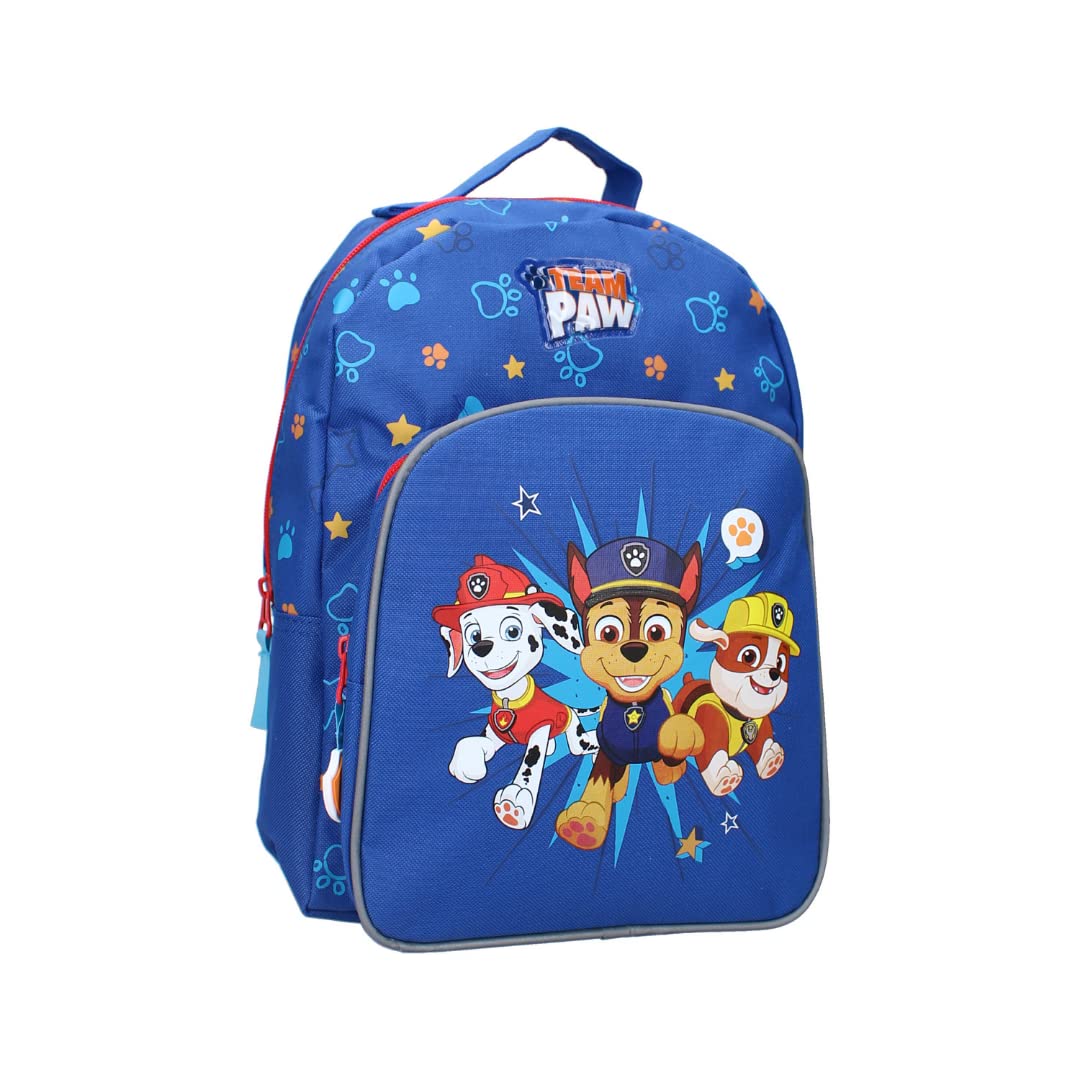 mybagstory Mochila con diseño de Patrulla Canina, color azul para niños, escuela primaria, guardería, mochila para niños, talla 30 cm, tirantes ajustables, azul, 30 cm