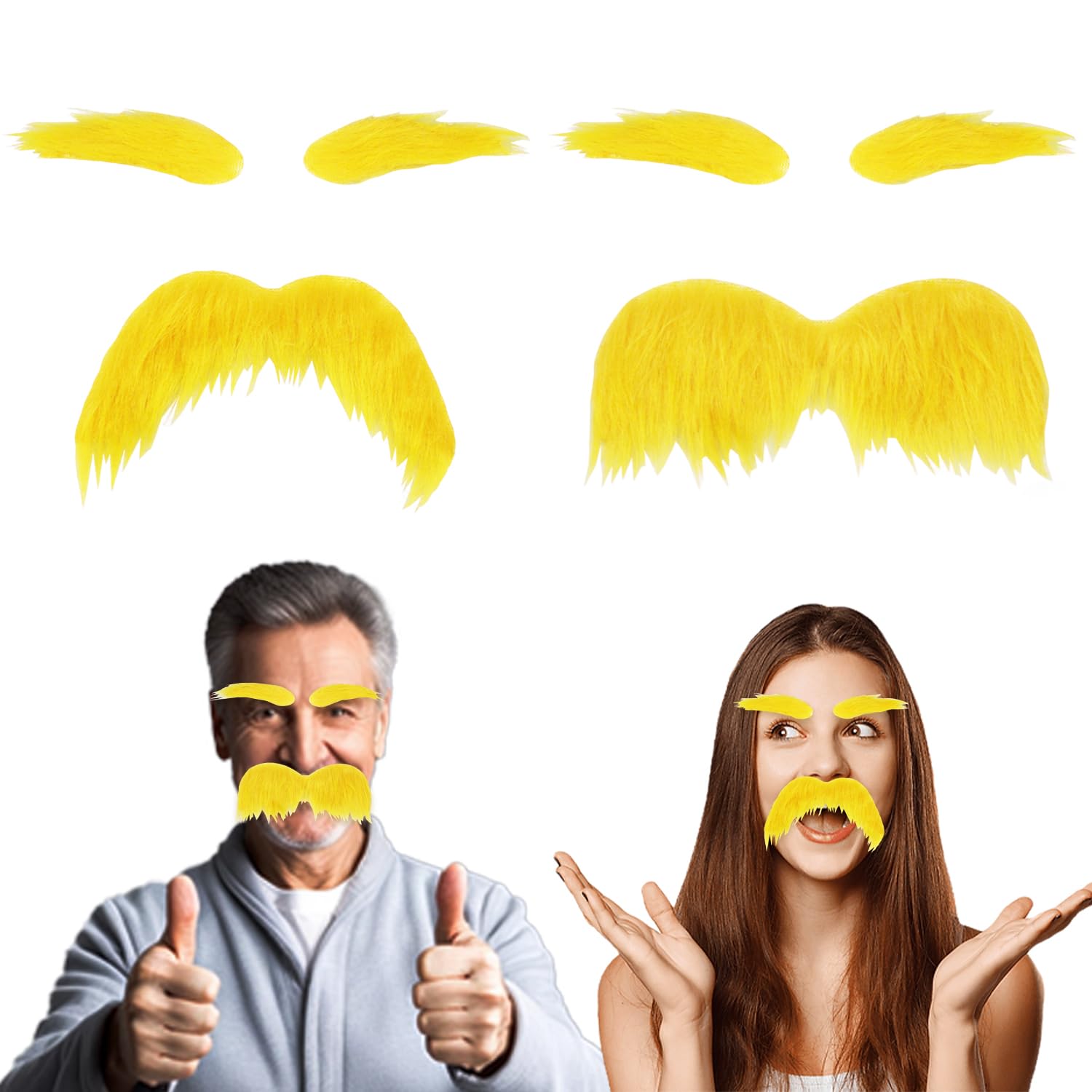 Syeycw Yellow 2 Sets Mustache And Eyebrows, Self Adhesive Realistic Mustache Stickers, Funny Moustache Stick On, Fake Beard Facial Hair Accessories, For Cosplay Costume Halloween Festival Party
